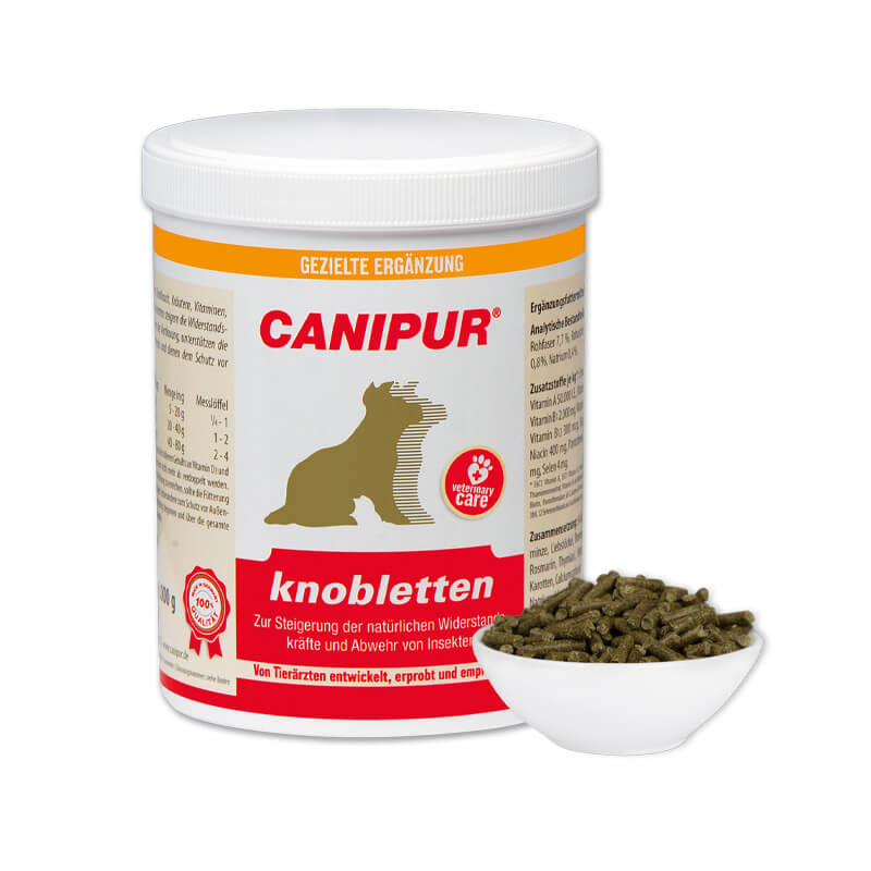 knobletten von Canipur in weisser Dose als Pellets