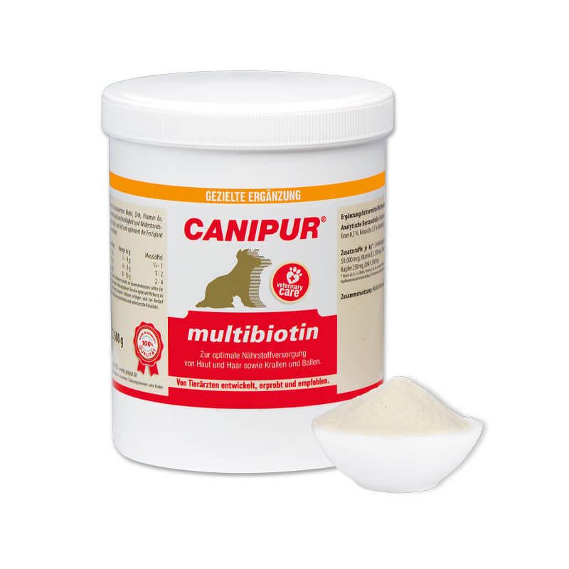 multibiotin von Canipur in weisser Dose als Pulver
