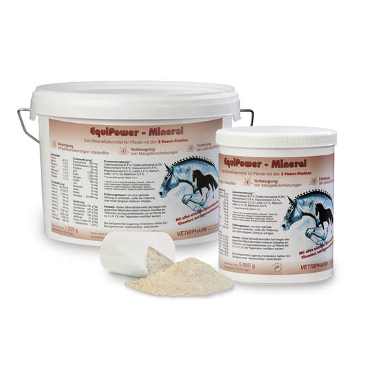 EquiPower-Mineral von Vetripharm in verschiednen Grössen als Pulver