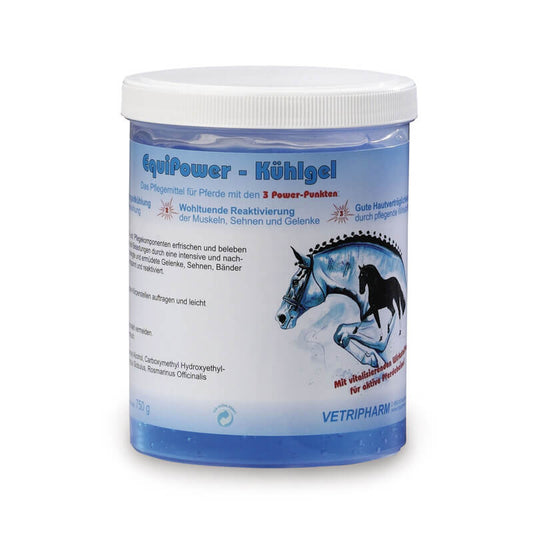 EquiPower Kühlgel von Vetripharm in blau-weisser Dose
